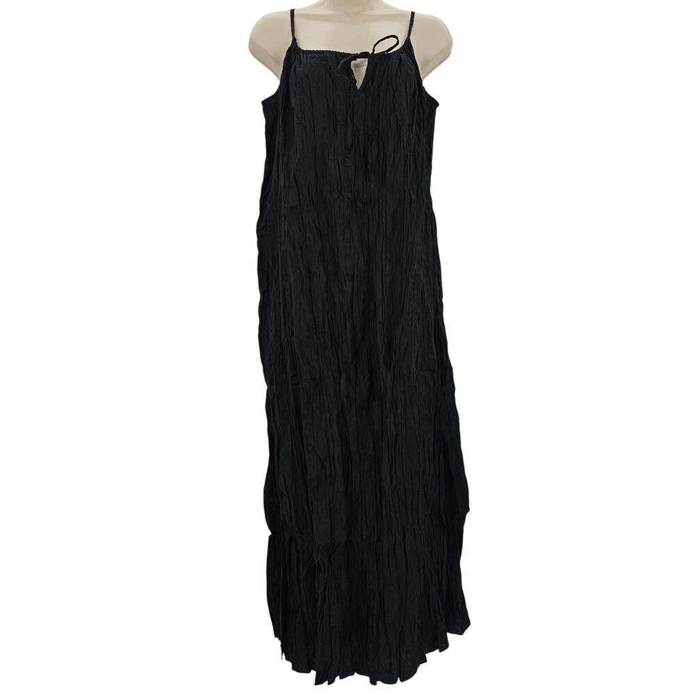 J. Crew Womans size XL Shirley Crinkle Side Slit Midi Slip Dress Black CA648 NEW